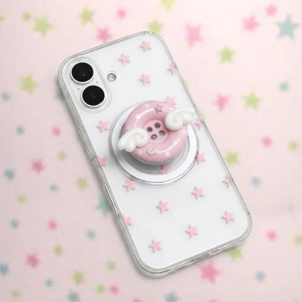 スマホグリップ 天使の羽 ボタン ピンク y2k