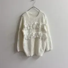 ハンチ Hanch リボン ニット セーター トップス アイボリー 長袖【M】