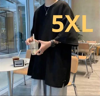メンズ 大きいサイズ 無地 黒 Tシャツ 5XL ゆったり 秋冬 シンプル 秋