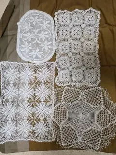 ハンドメイド クロシェ編み ドイリー 4枚セット