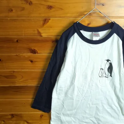 長袖Tシャツ ロンT 七分袖 ペンギン カジュアル ラグラン袖 S 白 黒 古着
