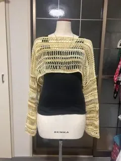 ハンドメイド かぎ針編み ミニ丈メッシュトップス
