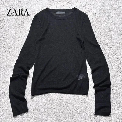 ザラ ZARA シアーニットトップス 【M】 ブラック レーヨン83%