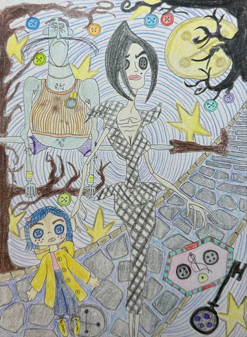 手描きイラスト コララインとボタンの魔女