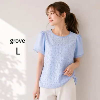 grove グローブ 半袖ブラウス カットソー L レディース ゆったり レース
