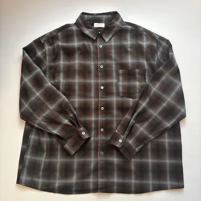 BORN FREE 長袖 オンブレチェックシャツ ブラウン L アメカジ