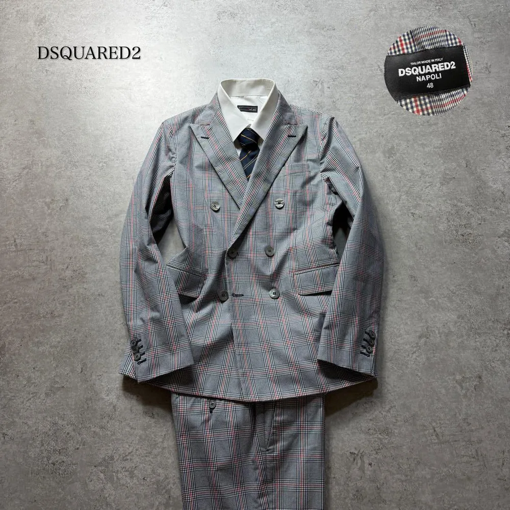 DSQUARED2 メンズ ダブルブレスト スーツ セットアップ チェック柄 M