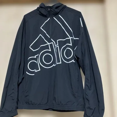 adidas アディダス ナイロンジャケット ブラック ハーフジップ ビックロゴ