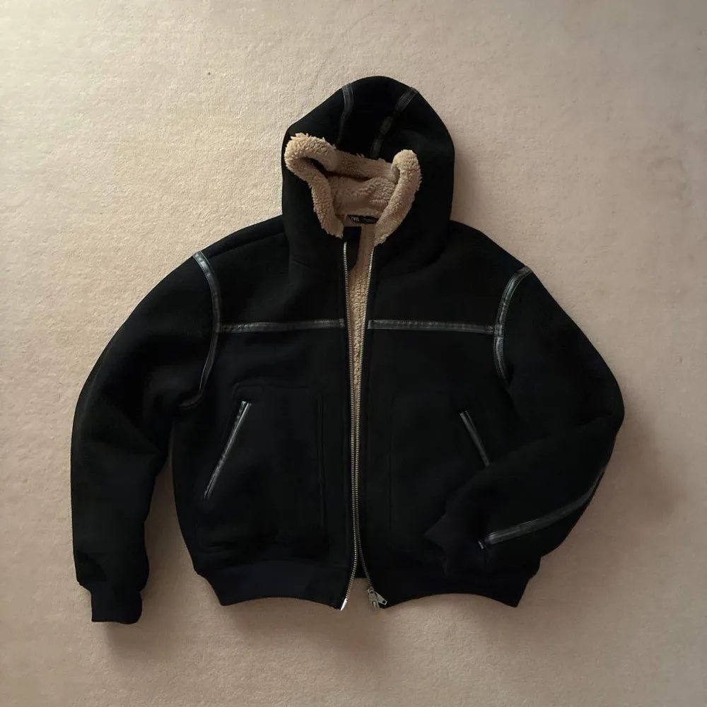 ZARA ダブルフェイクムートンフードジャケット Lサイズ ★美品★