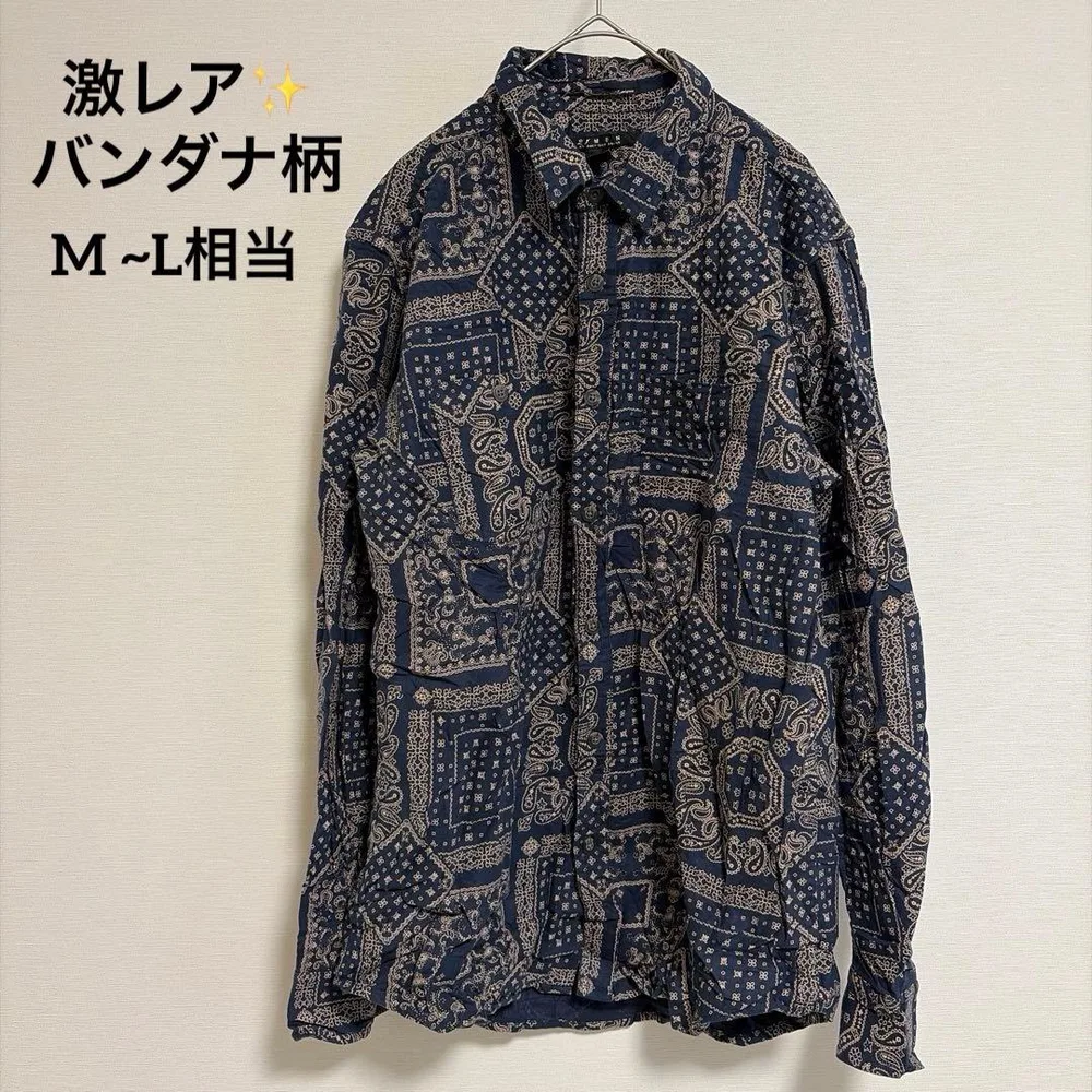 【激レア✨】バンダナ柄シャツ コットン100% 1点物 ネイビー M ~L相当