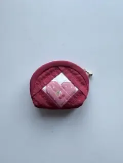 ハンドメイド パッチワーク 小銭入れ ミニポーチ さくらんぼ柄 ピンク