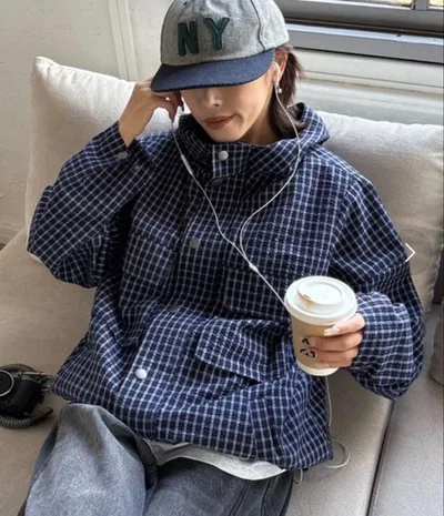 CIAOPANIC TYPY 【UNISEX】チェックフードシャウター ネイビー