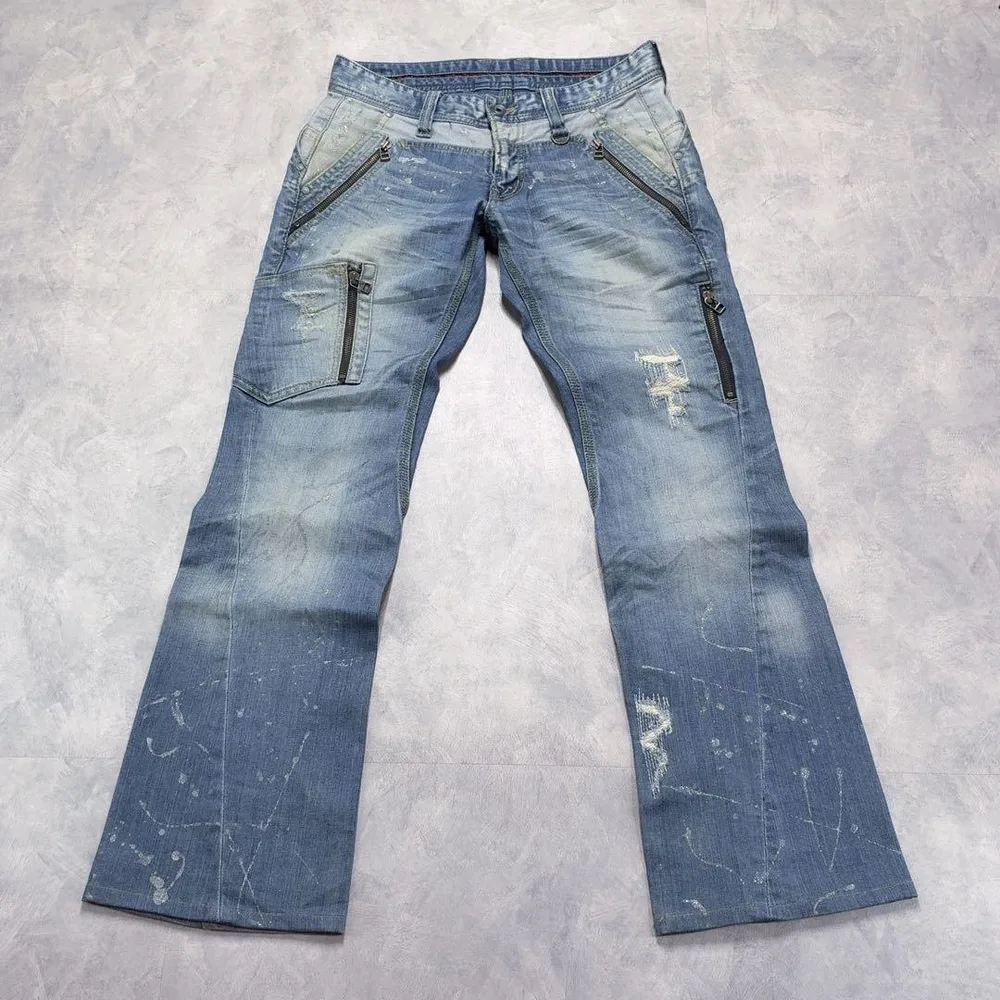 archive Y2K flare denim gimmick paint