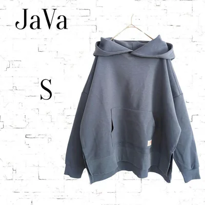 【Java】フード付き スウェット パーカー トレーナー くすみブルー Sメンズ