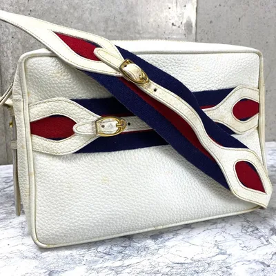 希少✨オールドグッチ シェリーライン カメラバッグ レザー 本革 ホワイト系