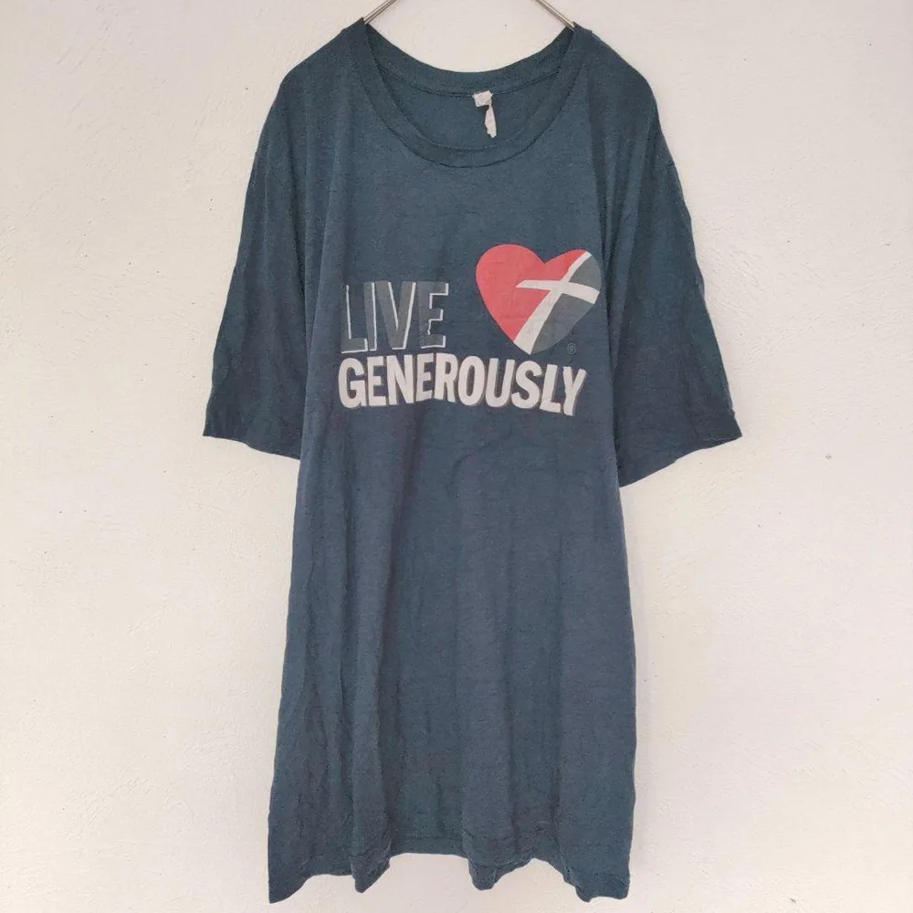 プリントTシャツ クルーネック 半袖 プリント ビッグサイズ 紺