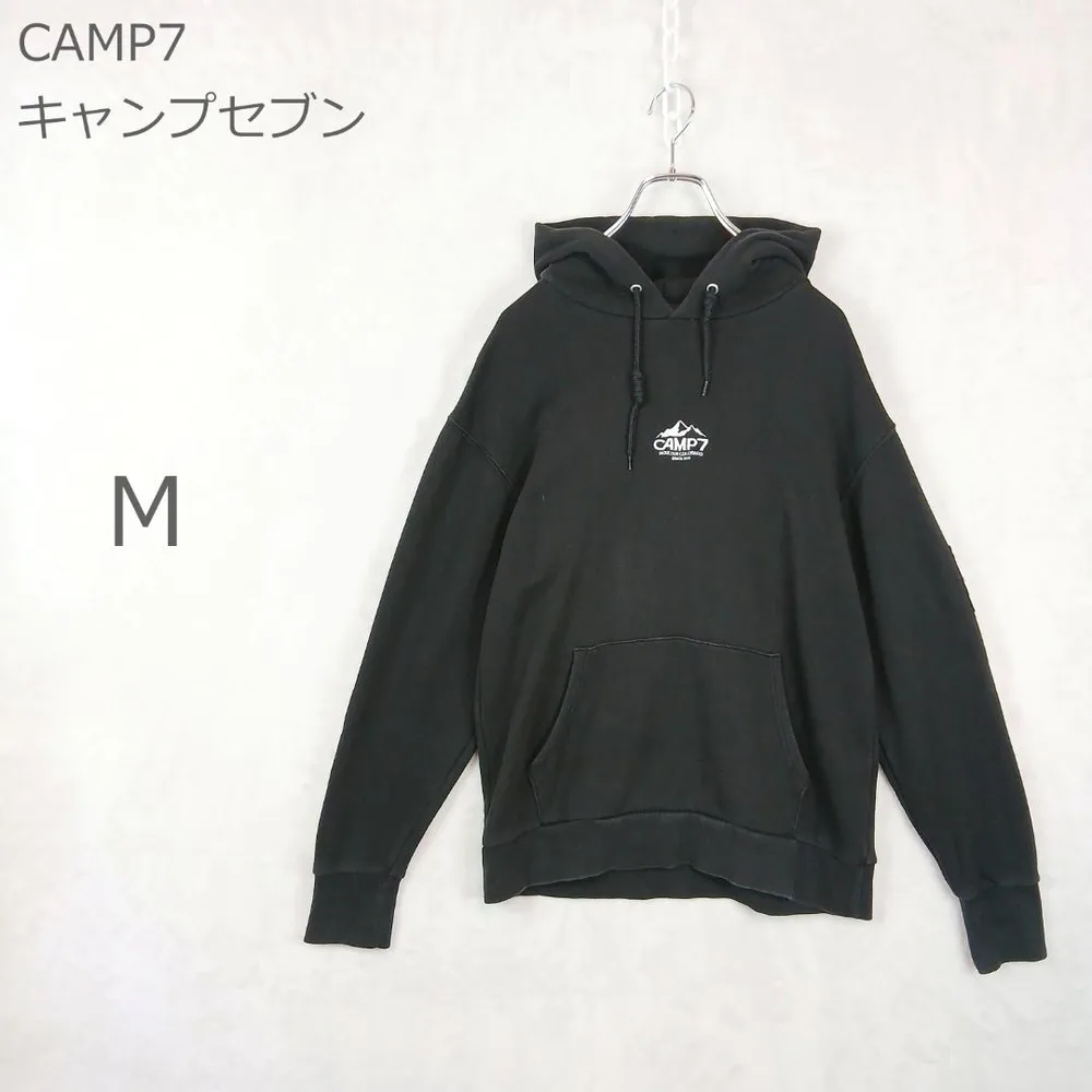 【キャンプセブン】パーカー プルオーバー アウトドア 刺繍ロゴ ブラック M