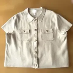 H&M 襟付き 半袖 ニットカーディガン 金ボタン