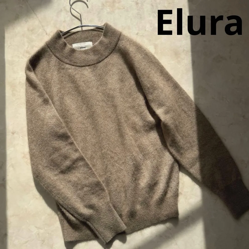 美品 Elura エルーラ チャイニーズラクーン混 ニット ベージュ S