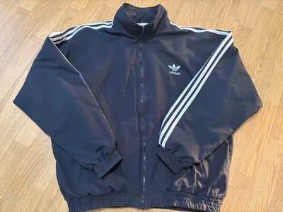 【90s万国旗タグ】アディダス トラックジャケット XL 黒 白 ゴム交換済