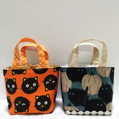 ミニトートバッグ♡ミニ布バスケット♡ハロウィン⑤ネコ ネコかぼちゃ