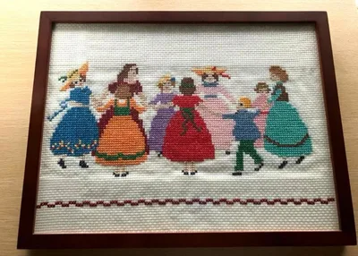 【額縁付き!】クロスステッチ刺繍額装品 ノスタルジック カントリー ハンドメイド