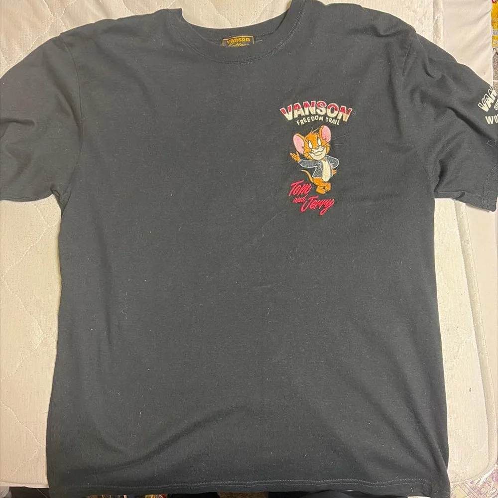 VANSON トムとジェリー刺繍tシャツ ブラック