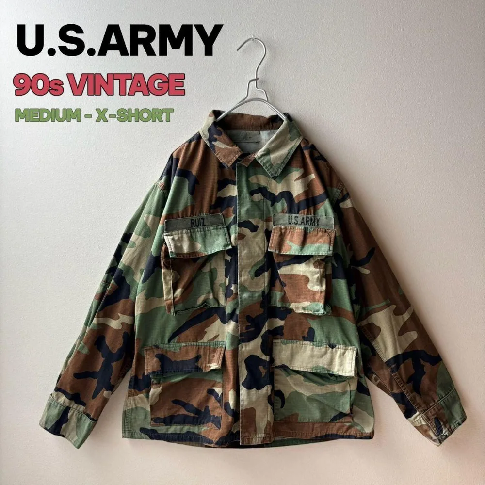 レアサイズ★米軍実物90sBDUジャケット M-XSHORT ウッドランドカモ