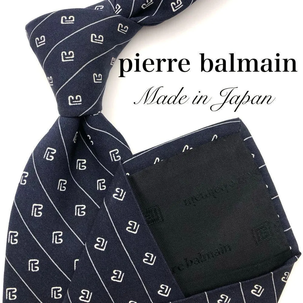 Pierre balmain ネクタイ ネイビー 総柄 ロゴ ストライプ