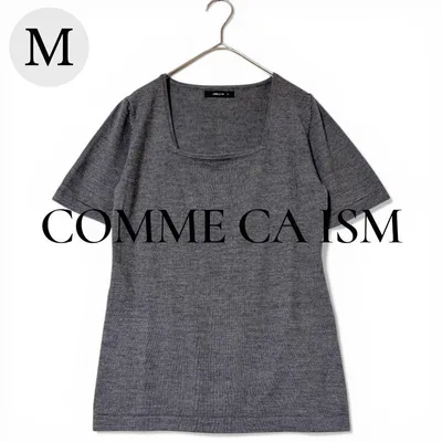 COMME CA ISM 半袖ニット M グレー シンプル 無地 薄手