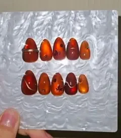 現品 ネイルチップ マグネットネイル 秋 紅葉 ブラウン べっ甲 ゴールド