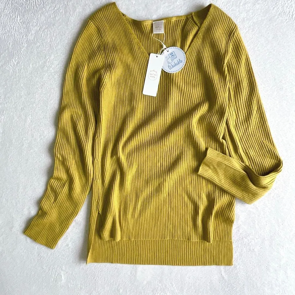 新品タグ付✨シーモシェリー◇洗えるリブニット Vネック セーター ウール混 M