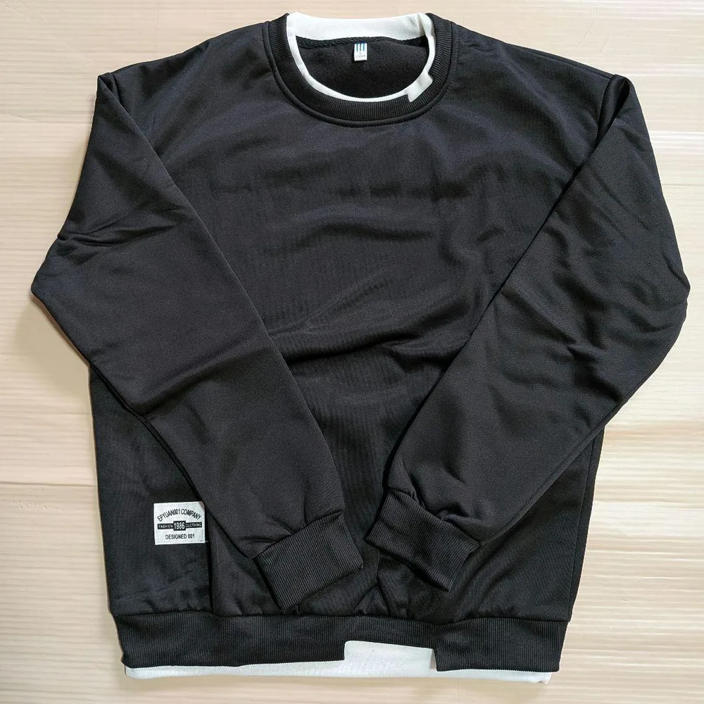 【新品】裏フリース トレーナー L ブラック 重ね着風 スウェット 防寒