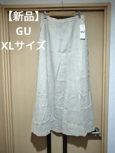 【新品】GUナチュラル リネンブレンド ロングフレアスカートXLサイズ