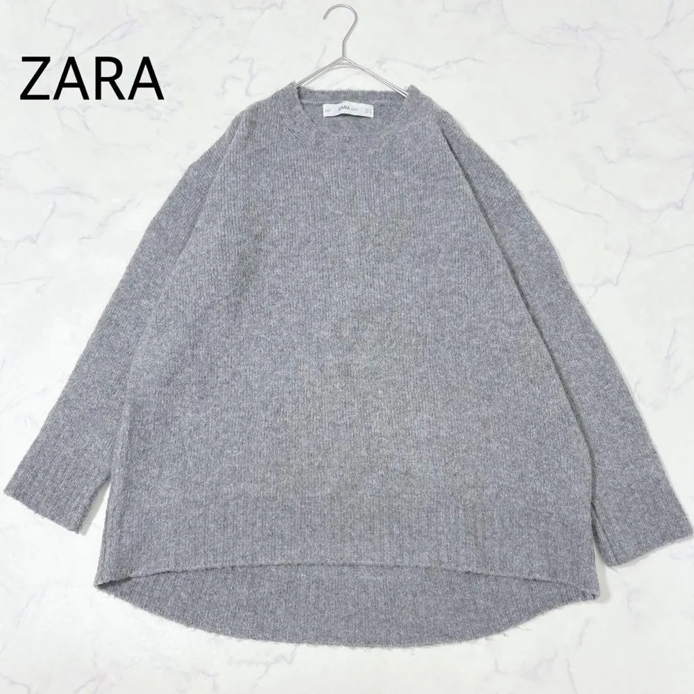 ZARA ザラニット クルーネック ニットセーター グレー M ゆったり 長袖