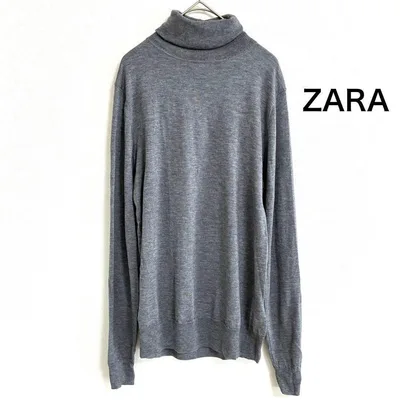 ZARA ザラ ハイゲージ タートルネック ニット セーター グレー メンズ M