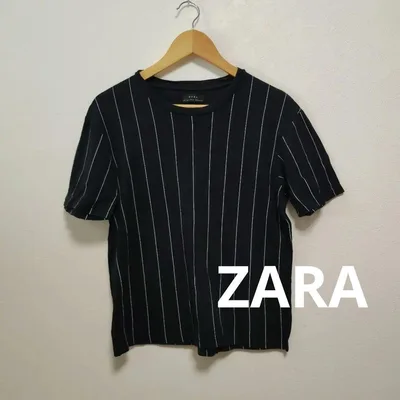 ZARA ストライプ 半袖 Tシャツ ブラック 38