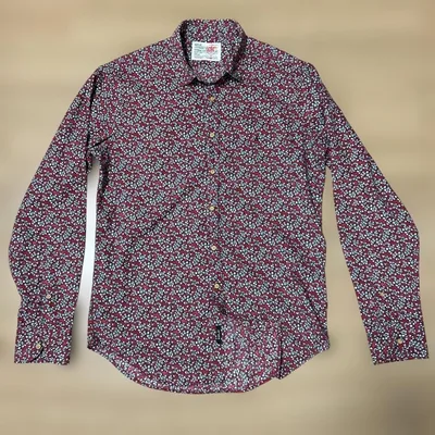 REPLAY 刺繍ロゴ、タグ付 総柄プリントシャツ レッド系