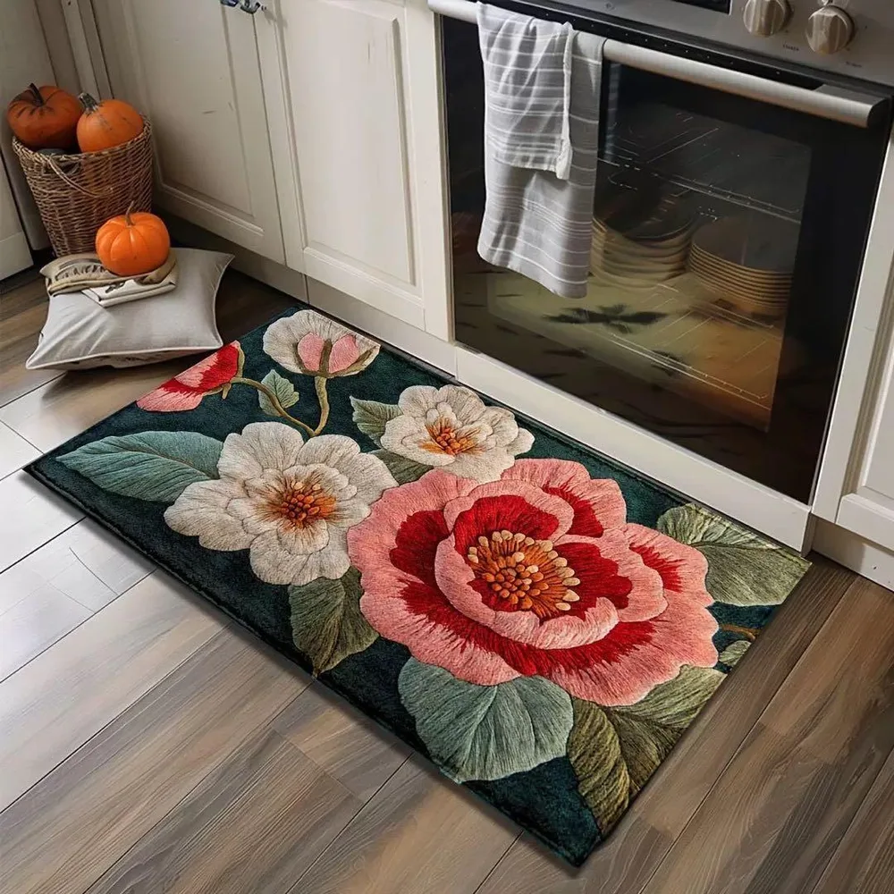花柄 玄関マット 50×80cm 北欧風 バスマット 韓国風