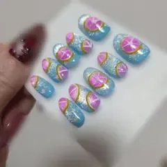 ネイルチップ ブルー ピンク ラメ 星 フルーツ S