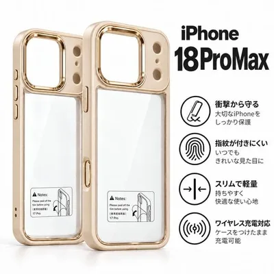 iPhone18ProMax ケース カバー 背面クリア ゴールド ベージュ