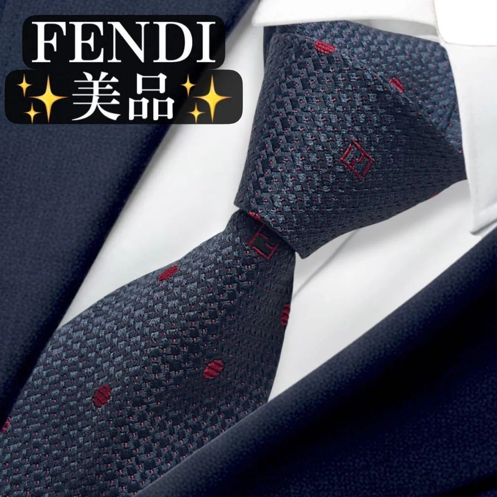 美品✨FENDI ネクタイ FFロゴ ズッカ柄 ジャガード ネイビー