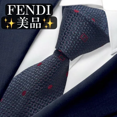 美品✨FENDI ネクタイ FFロゴ ズッカ柄 ジャガード ネイビー