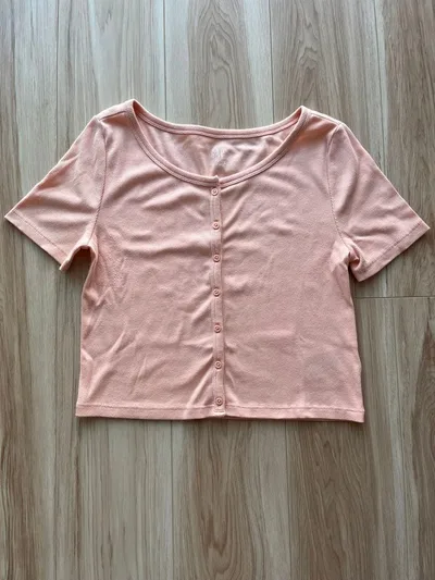 【S】GAP リブ半袖 トップス サーモンピンク