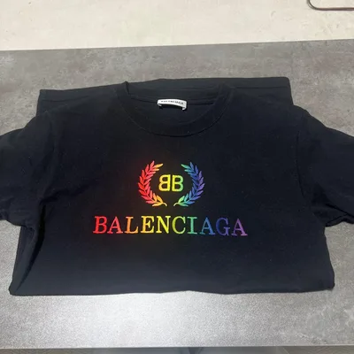 BALENCIAGA レインボーロゴ Tシャツ ブラック XS