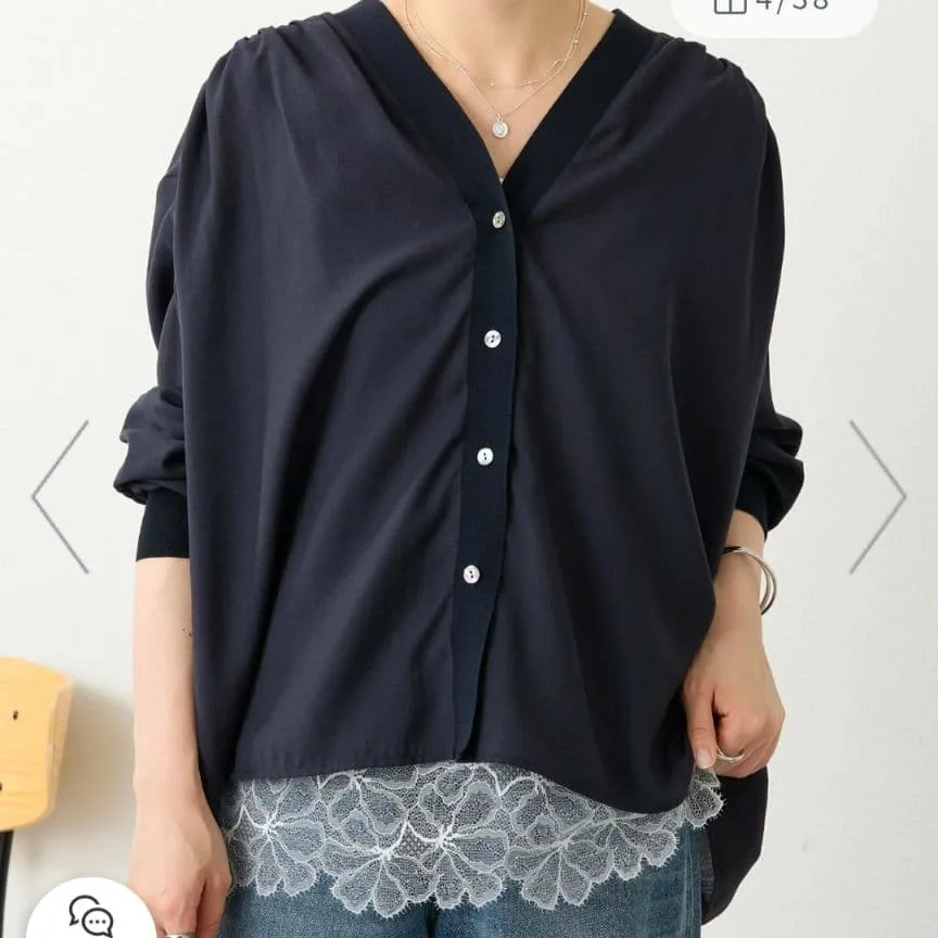 新品BEARDSLEY シアー長袖ブラウス ネイビー