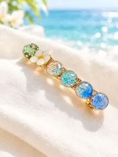 ワイヤーから作り上げたプルメリア 海グラデーション ハワイアン バレッタ