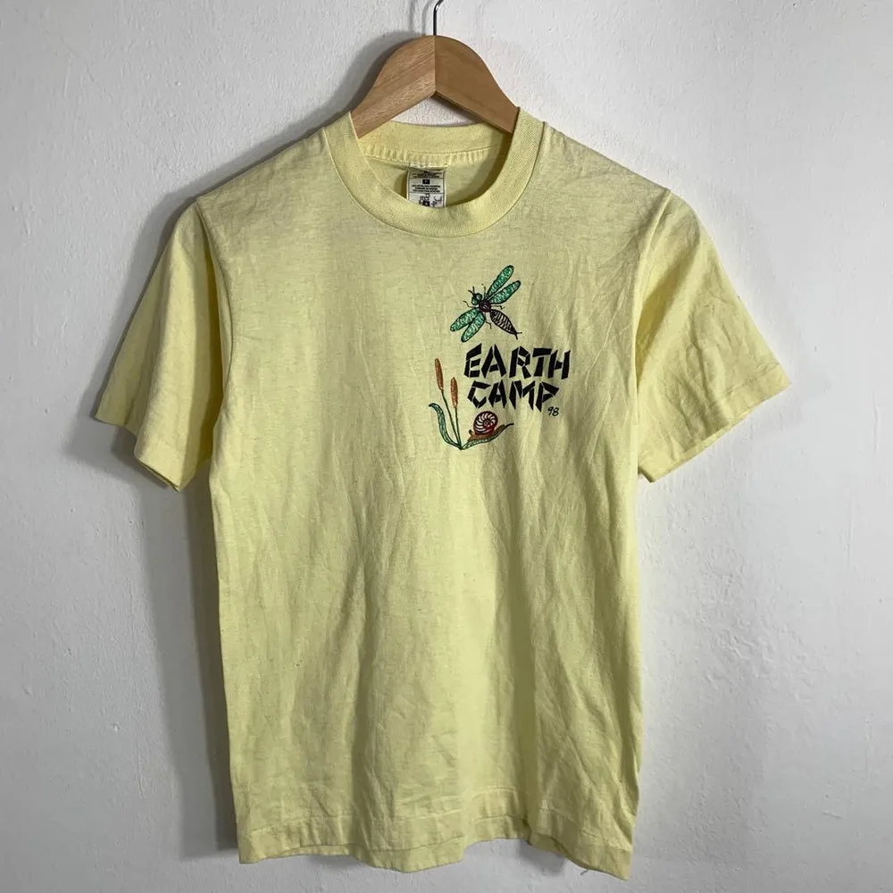 EARTH CAMP 98 プリントTシャツ イエロー メンズ S 古着