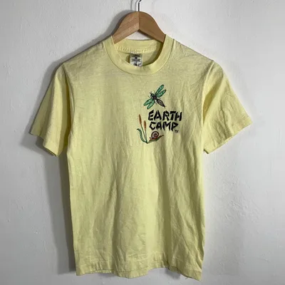 EARTH CAMP 98 プリントTシャツ イエロー メンズ S 古着