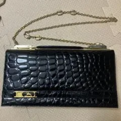 クロコ型押し クラッチバッグ チェーンショルダー ブラック